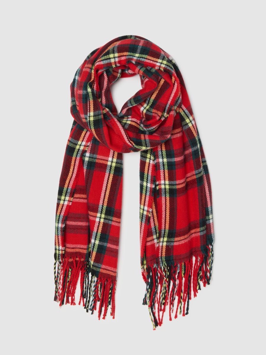 Multicolour check scarf with fringes_0