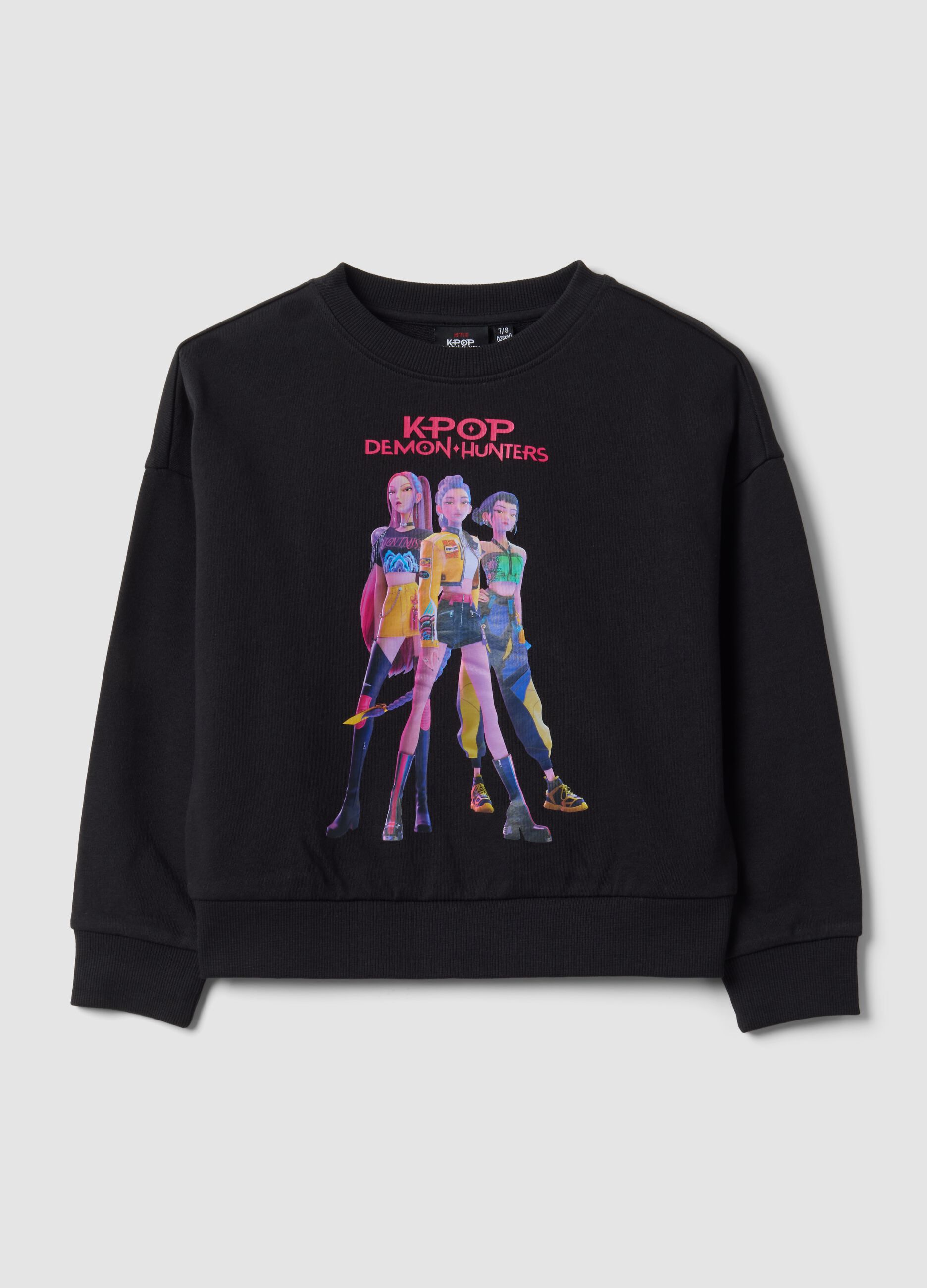 Black 100% cotton sweatshirt with K-Pop Demon Hunters print for girls