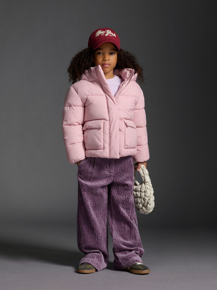 Piumino The Iconic Puffer rosa da bambina con cappuccio_0