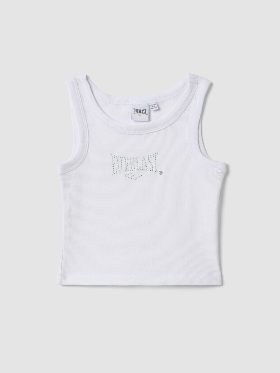 White ribbed stretch cotton tank top_0