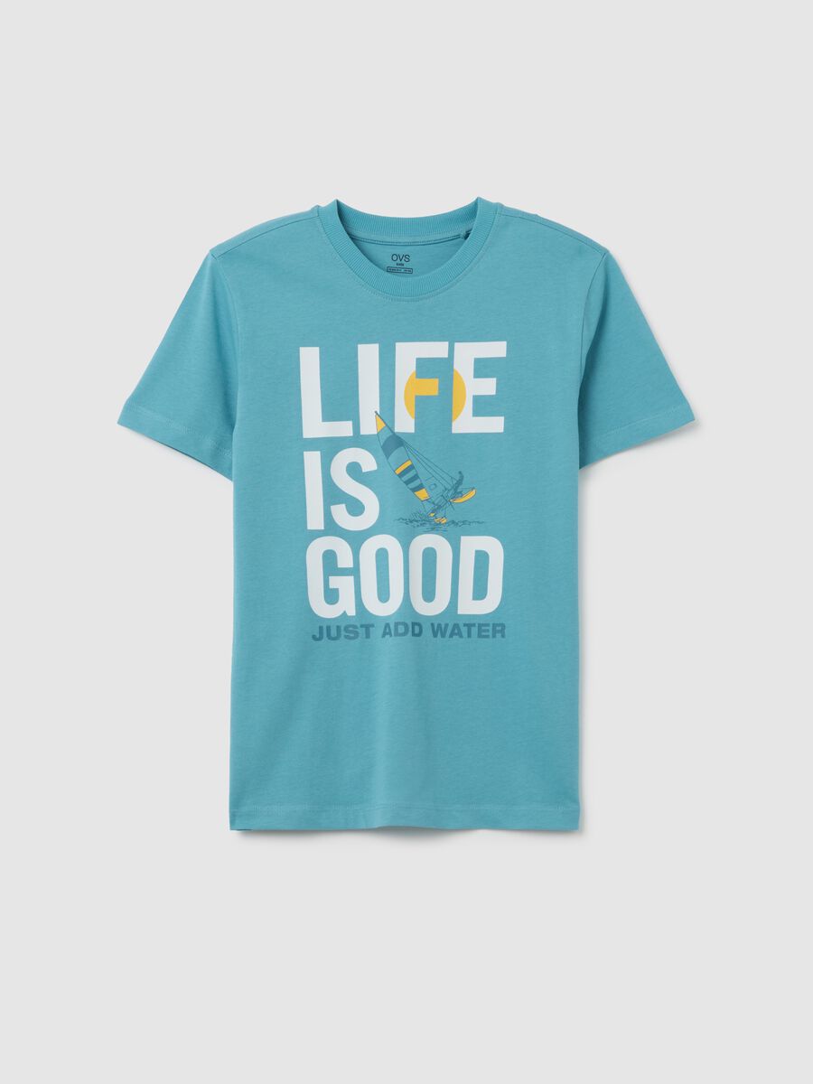 T-shirt da ragazzo in puro cotone azzurra regular fit con stampa_3