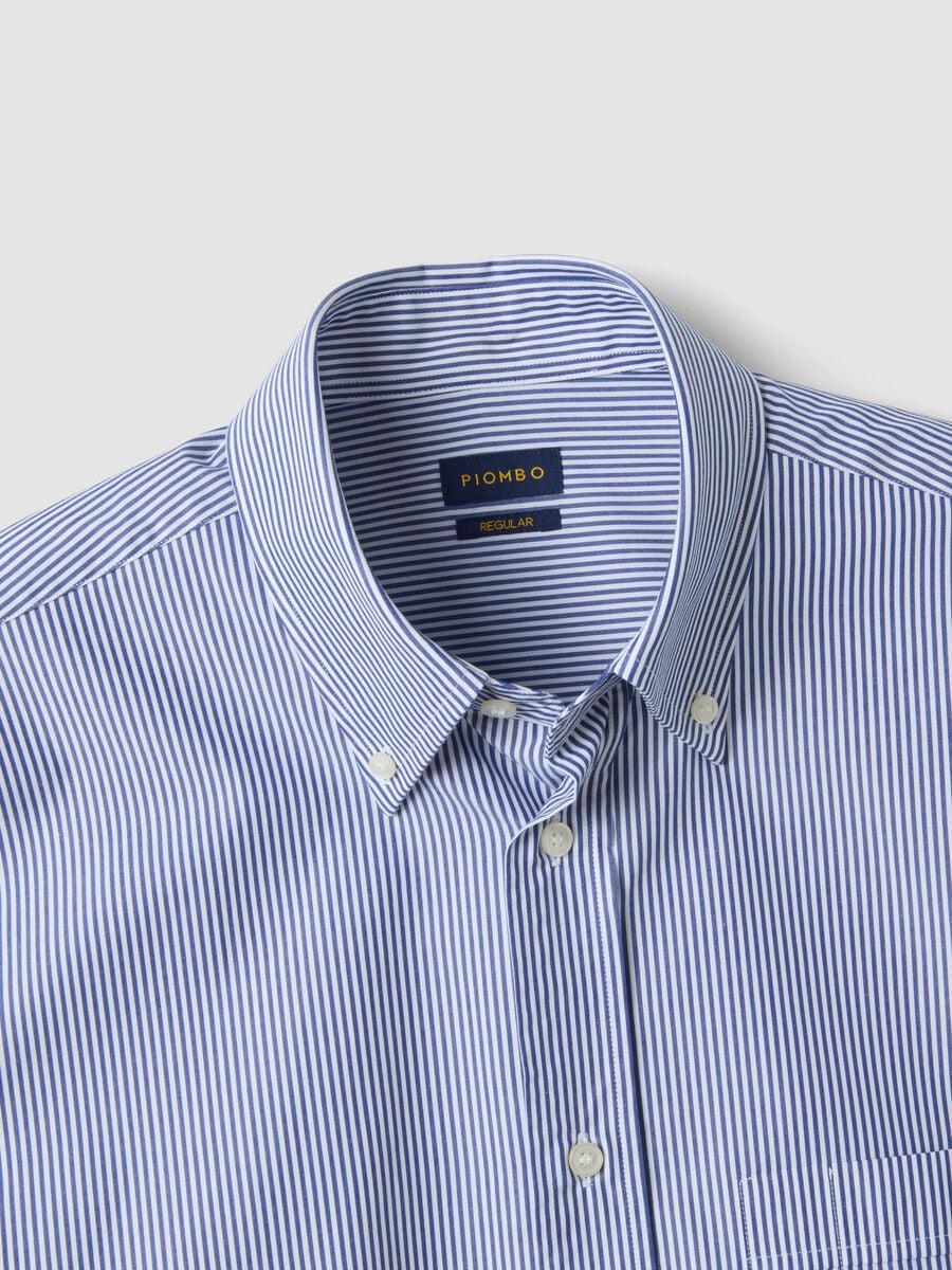 Camicia blu e bianca in puro cotone a righe regular fit_1