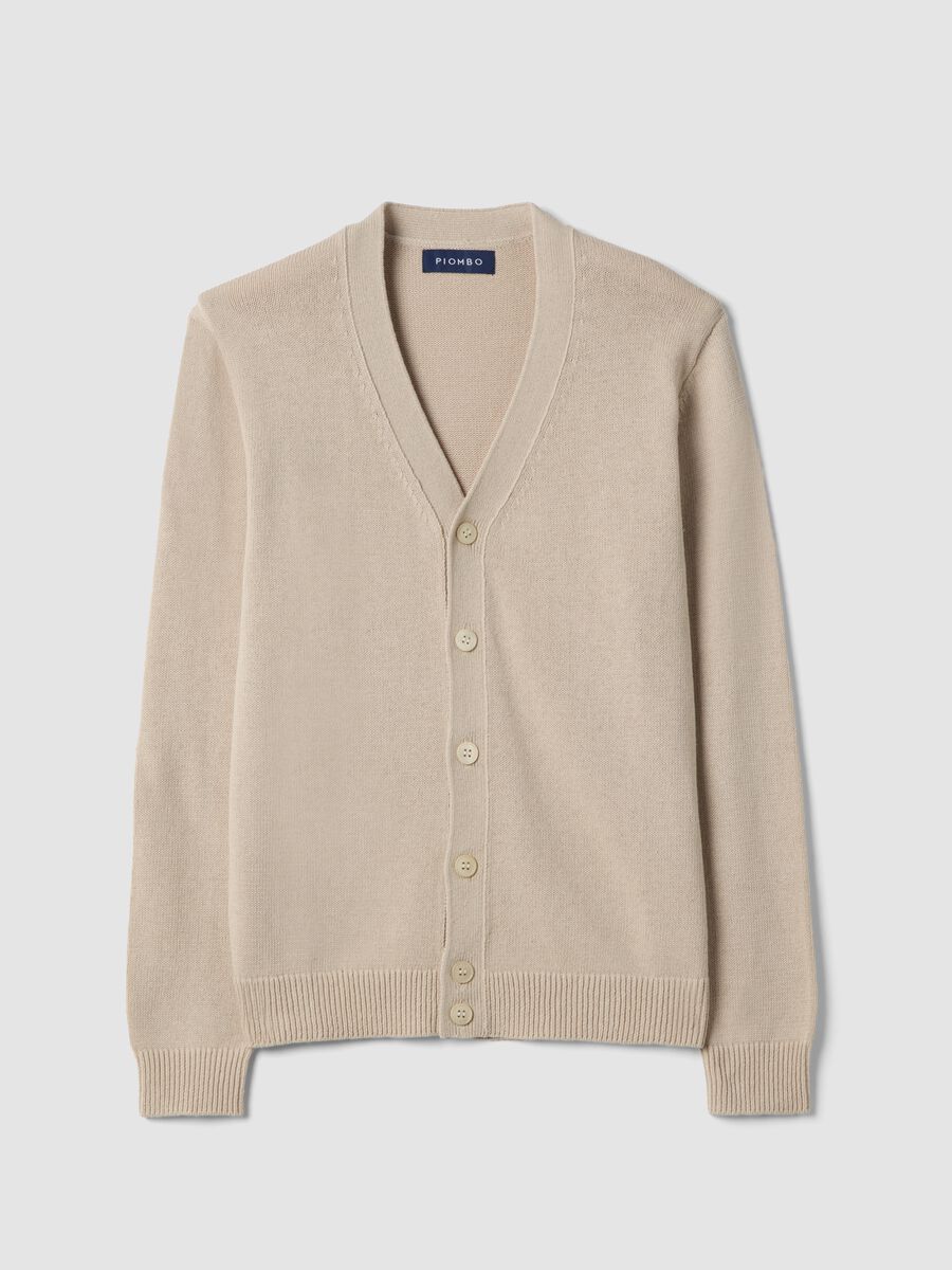 Cardigan in misto cotone e lino beige deep V regular fit_0