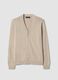 Beige deep V regular fit cotton and linen blend cardigan_0