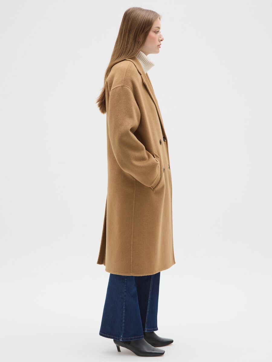 Brown wool blend regular fit coat with buttons_0