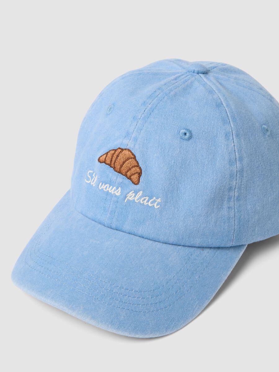 Sky blue pure cotton baseball cap with embroidered phrase_1