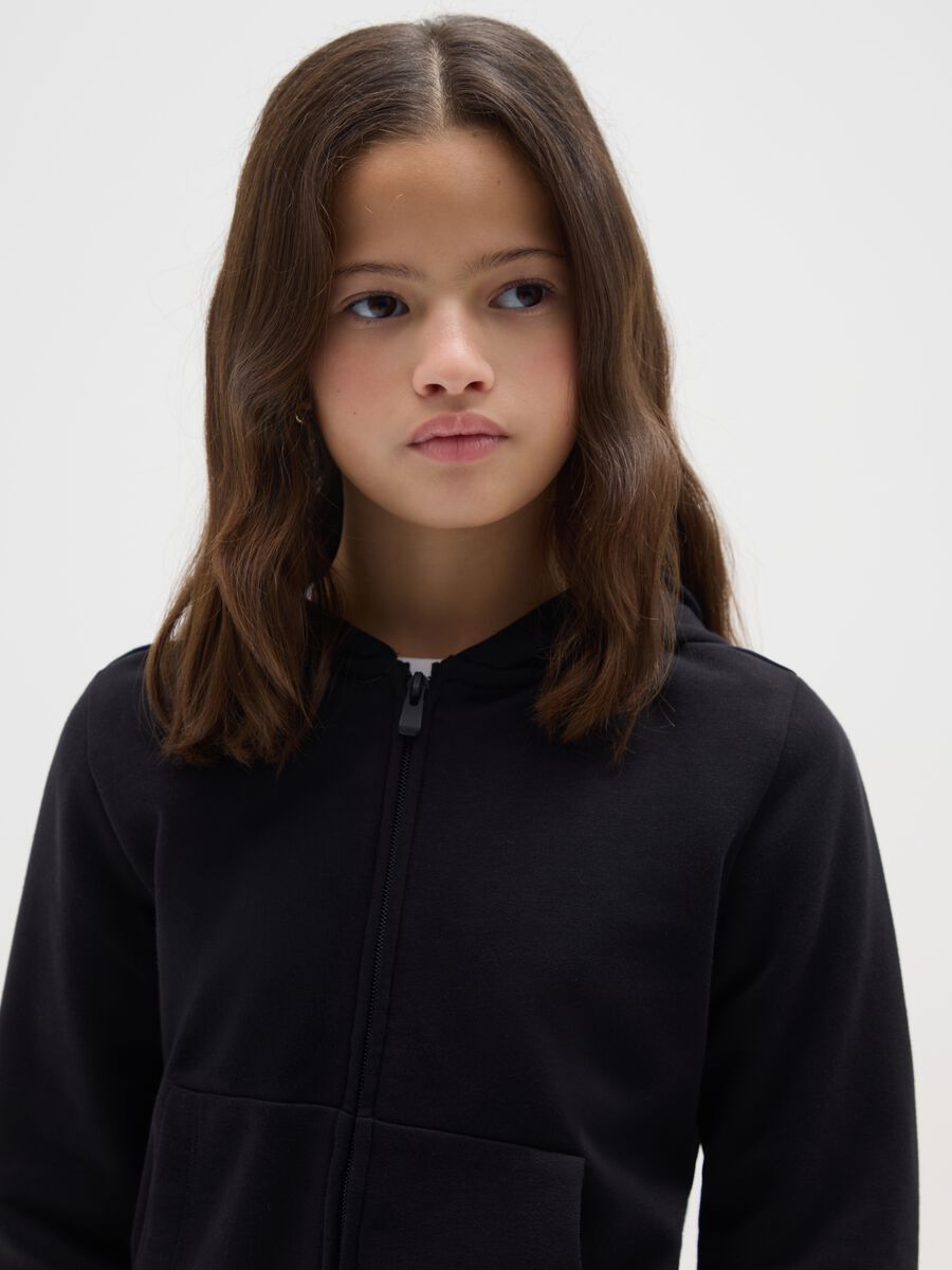 Girls' black pure cotton hoodie regular fit with zip_2