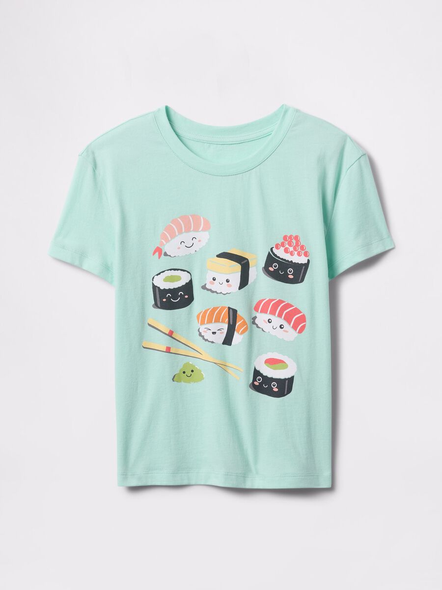Green cotton T-shirt with sushi print_2