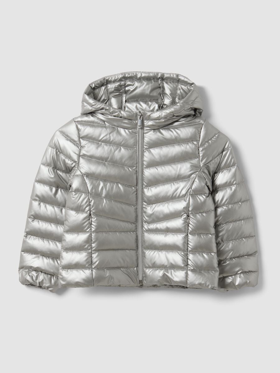 Piumino Ultralight grigio con cappuccio e zip per bambina_0
