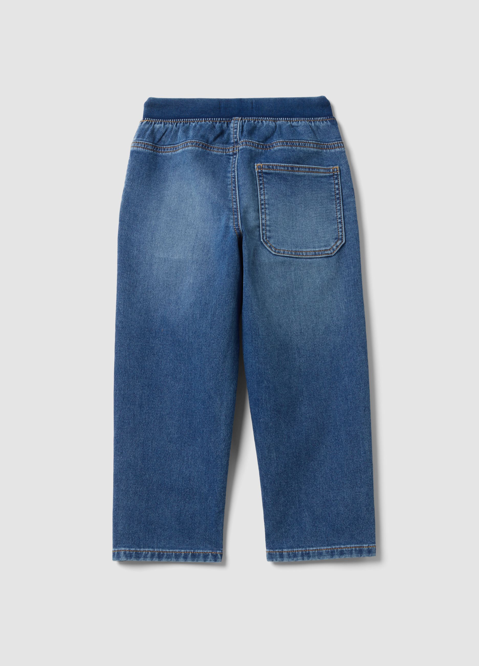 Jogger denim blu in cotone elasticizzato con vita elasticizzata per bambino