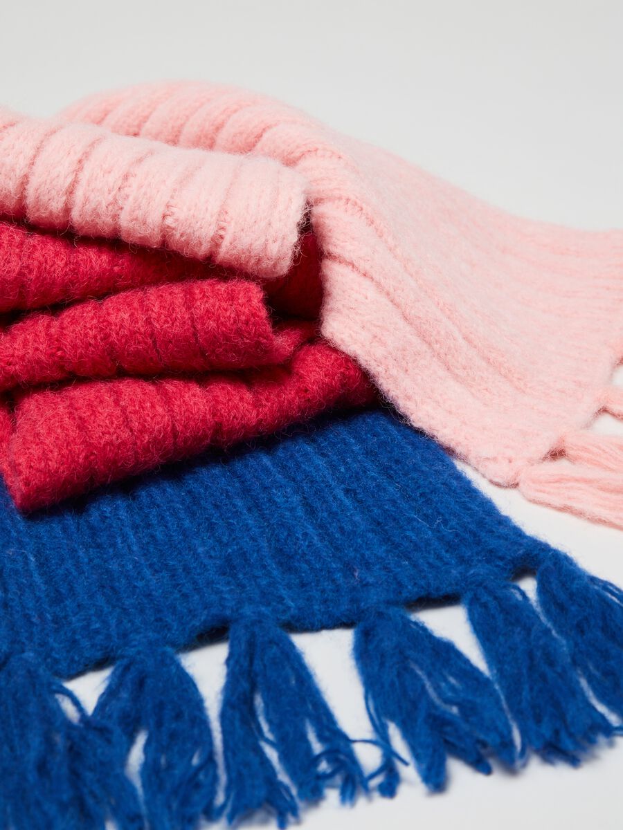 Sciarpa color block a costine con frange_1