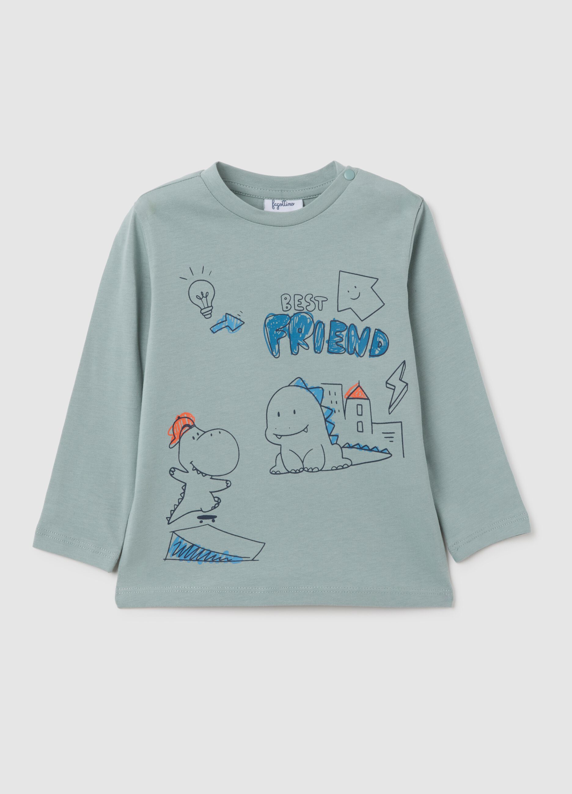 Green pure cotton regular fit children's T-shirt with dinosaurs