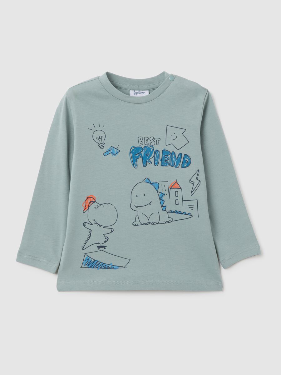 Green pure cotton regular fit children's T-shirt with dinosaurs_0