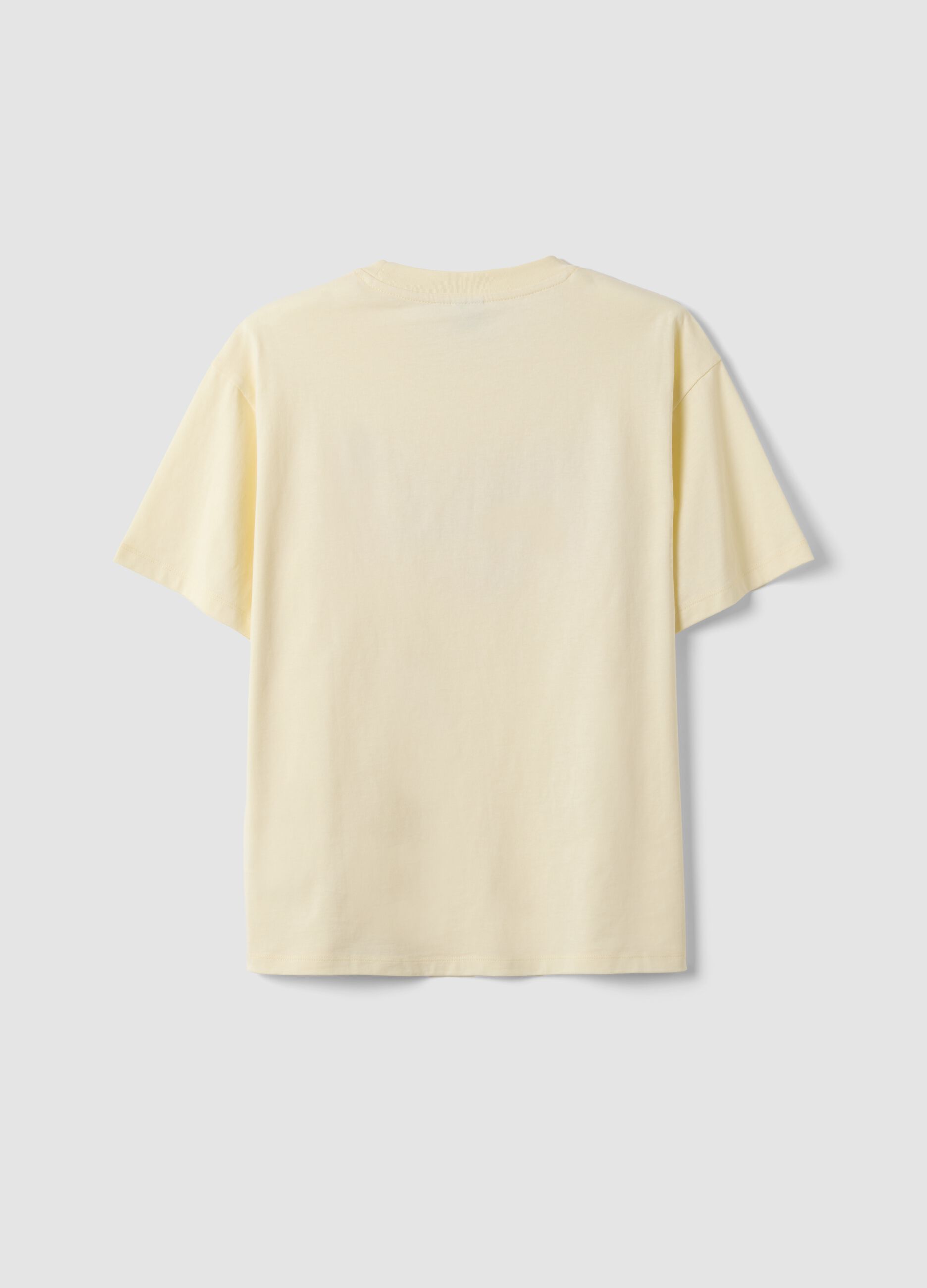 White pure cotton T-shirt with front print, regular fit