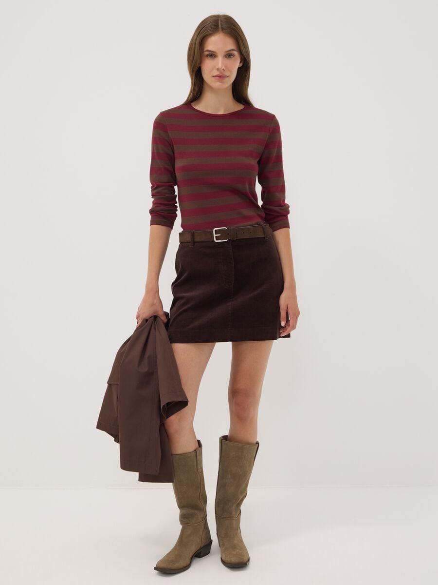 T-shirt marrone a righe in puro cotone con girocollo_2
