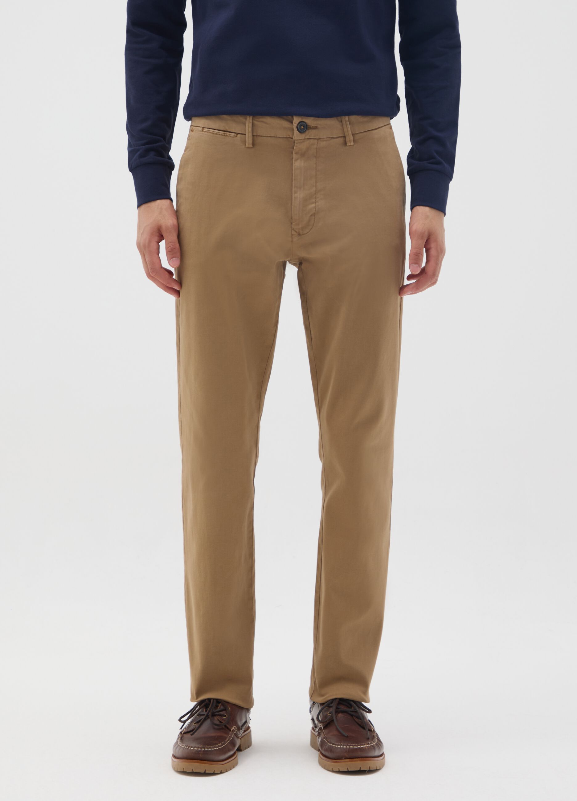 Brown slim fit stretch cotton trousers