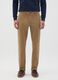 Brown slim fit stretch cotton trousers_1