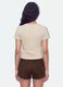T-shirt crop beige in puro cotone a girocollo con stampa_2