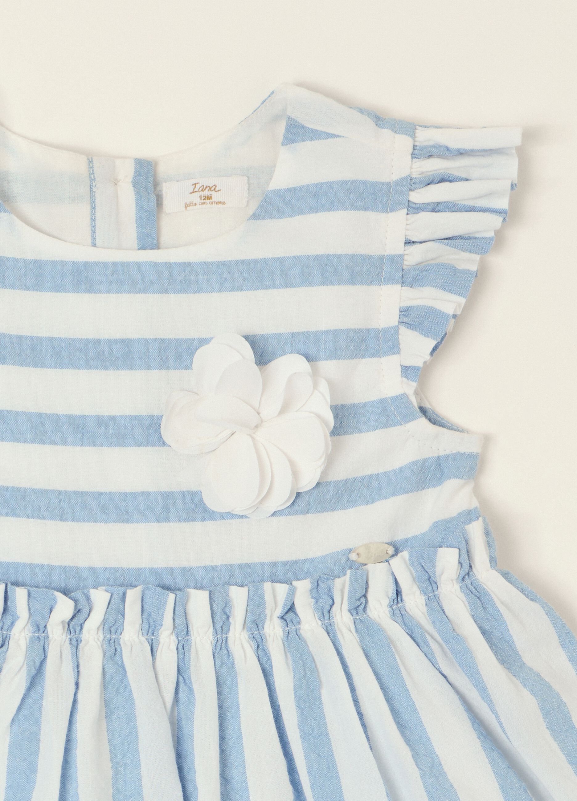 Sky blue striped pure cotton dress