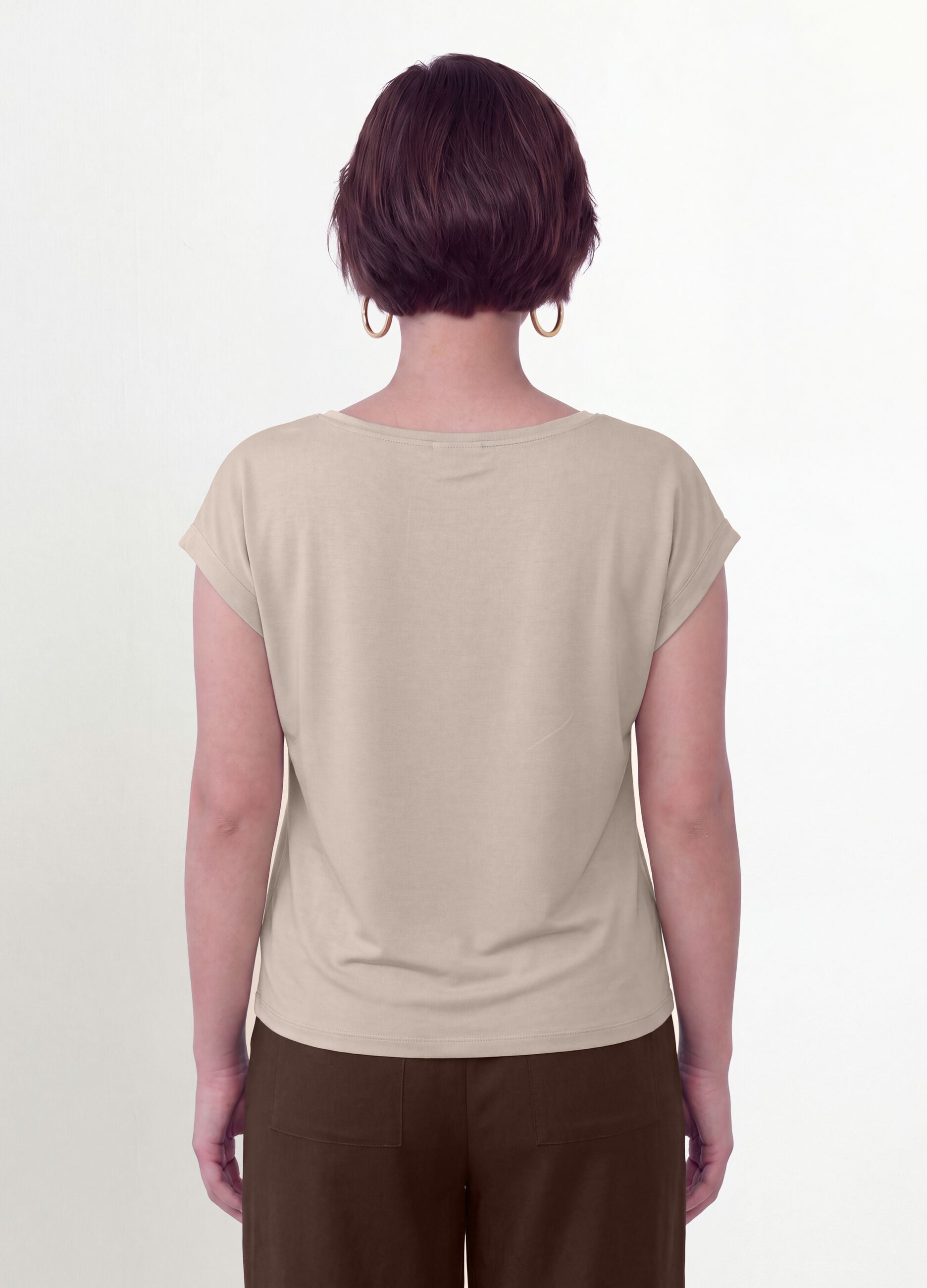 Beige pure viscose V-neck T-shirt, regular fit