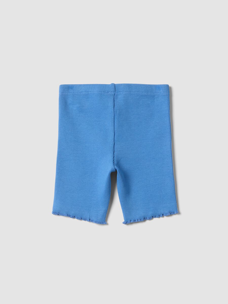 Blue ribbed stretch-cotton shorts for baby girls, regular fit_1