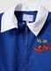 Blue boys&rsquo; school apron with zip and go-kart embroidery_2