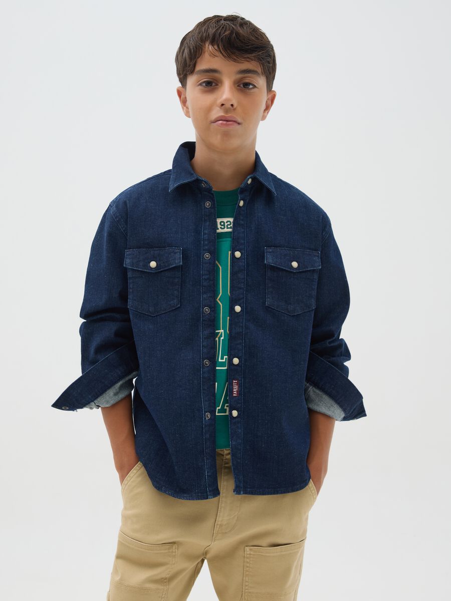 Boys' Blue Denim Shirt Regular Fit_0