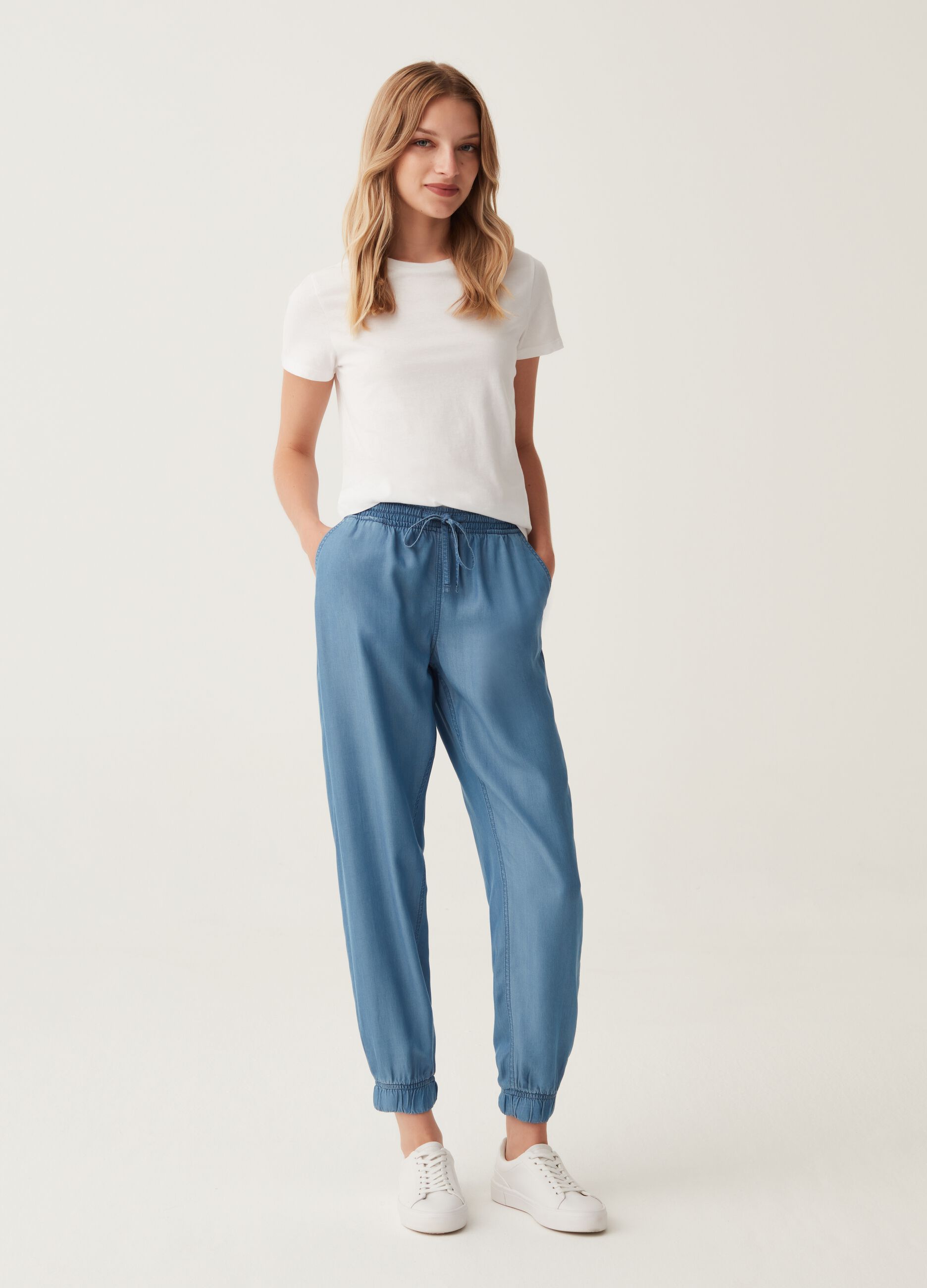 Joggers effetto denim con coulisse_0