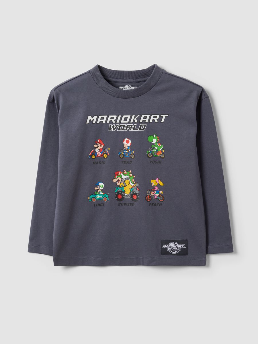 T-shirt grigia in puro cotone con girocollo stampa Mario Kart_0