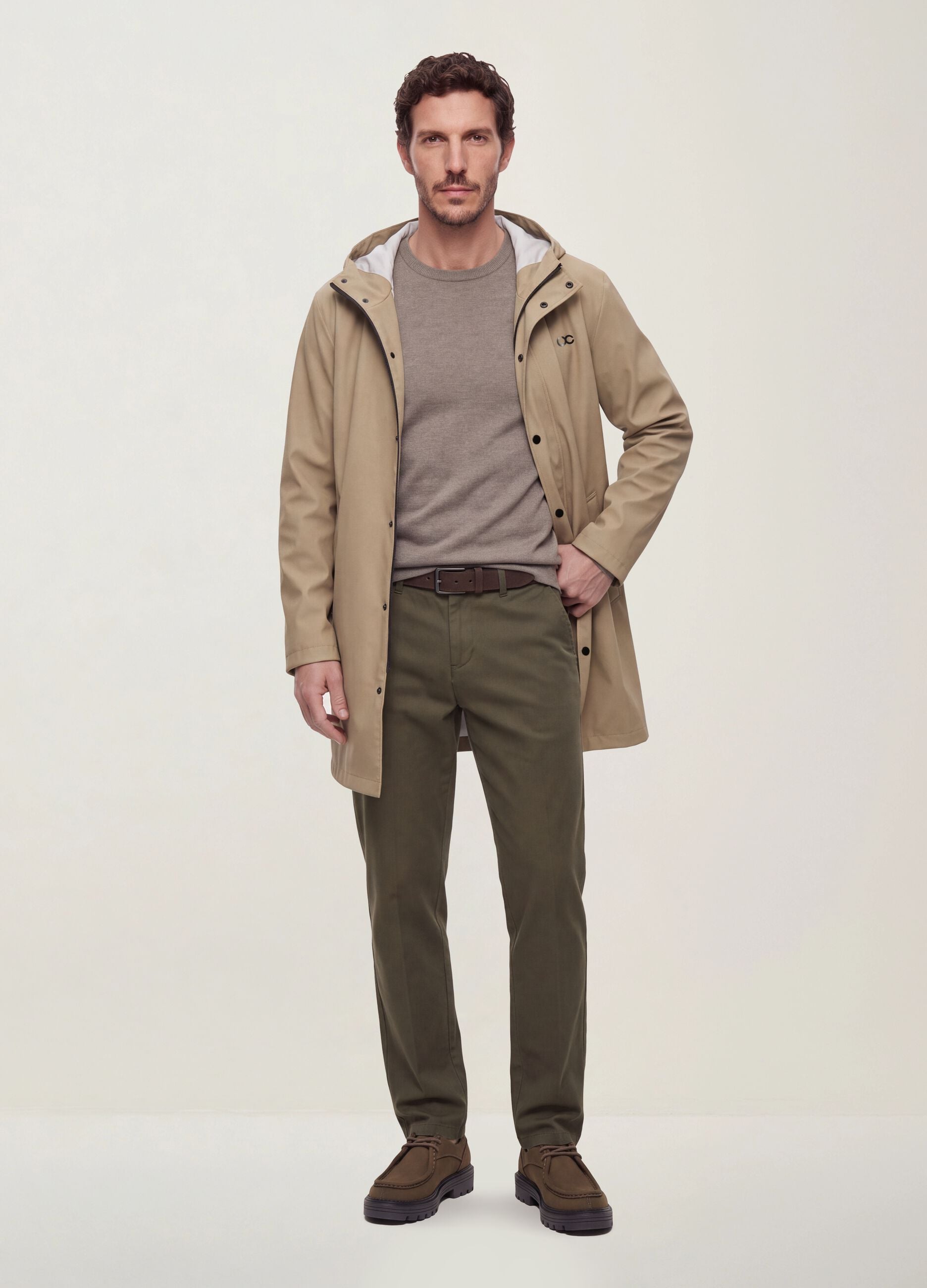 Pantaloni chino verde in twill di cotone elasticizzato slim fit
