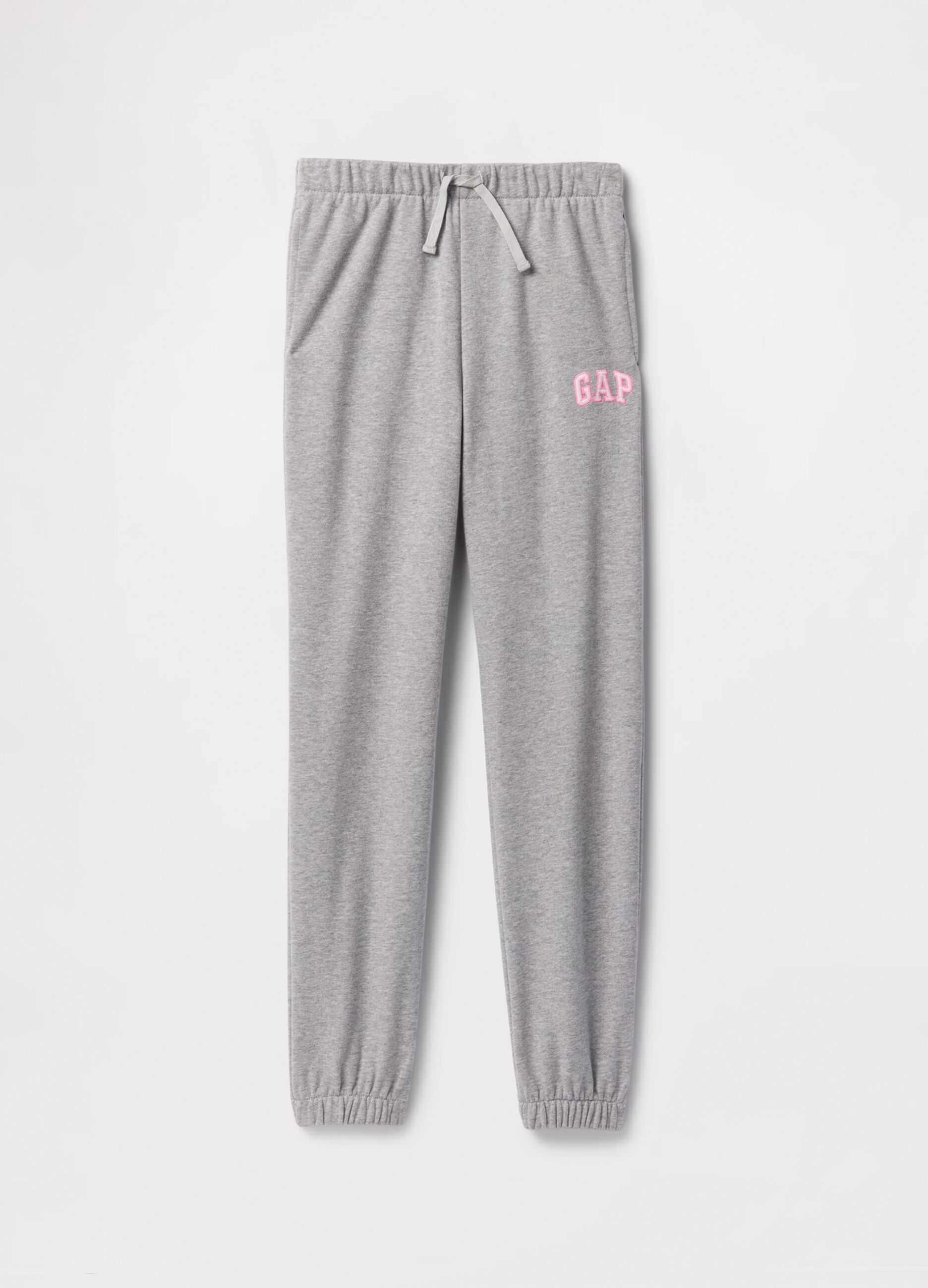 Grey joggers with drawstring and logo patch