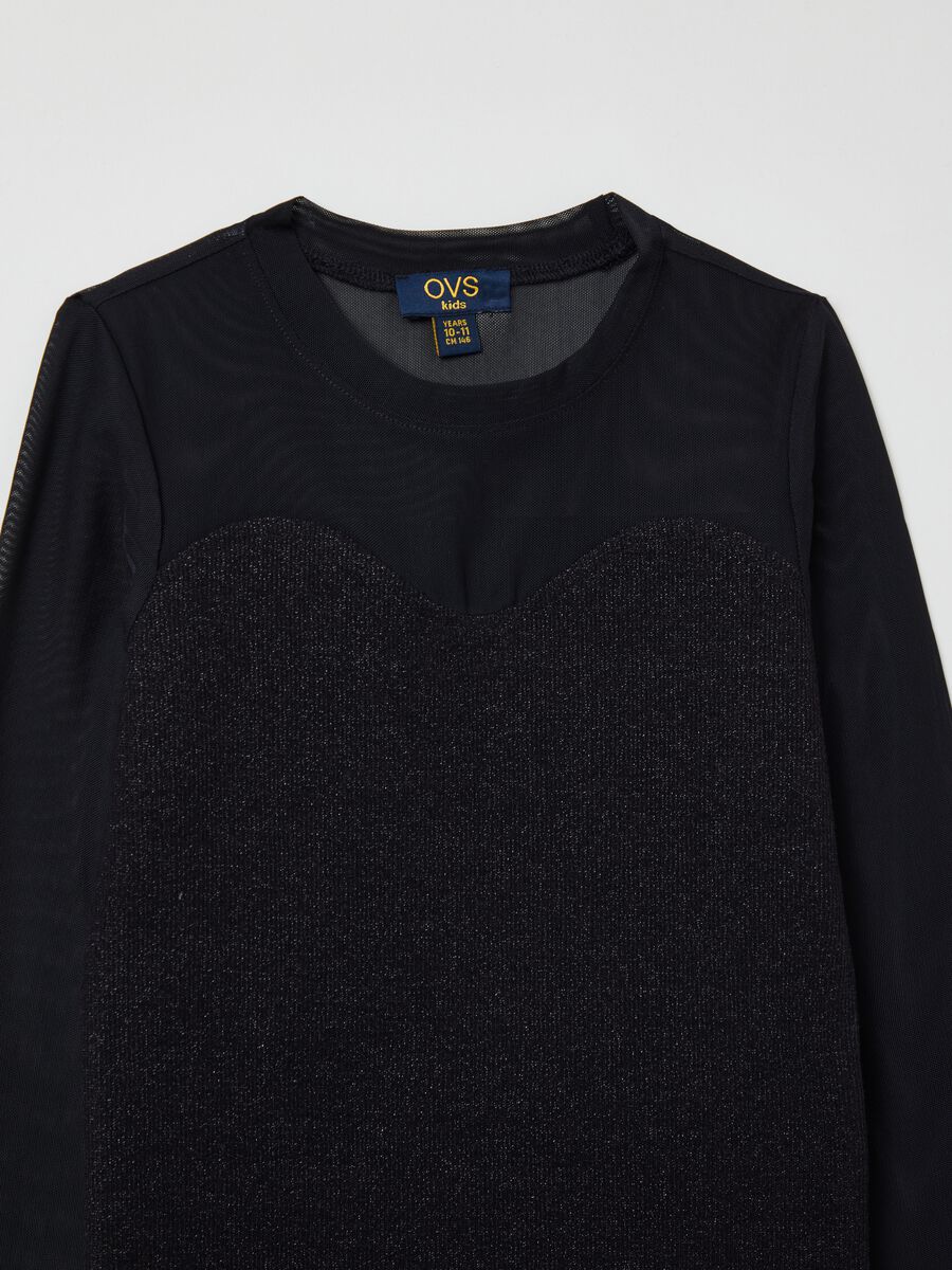 T-shirt in mesh e lurex con maniche lunghe_2