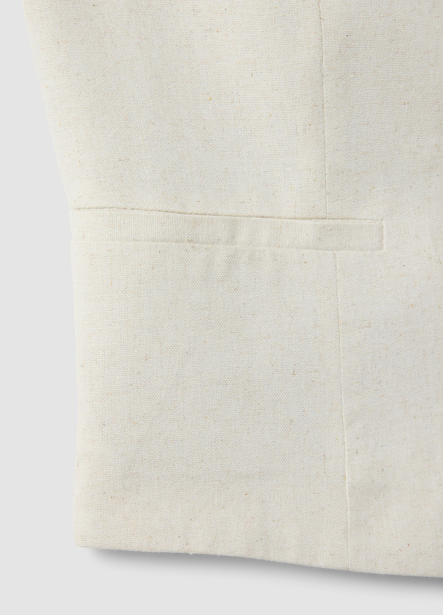 Beige slim fit viscose and linen mix waistcoat