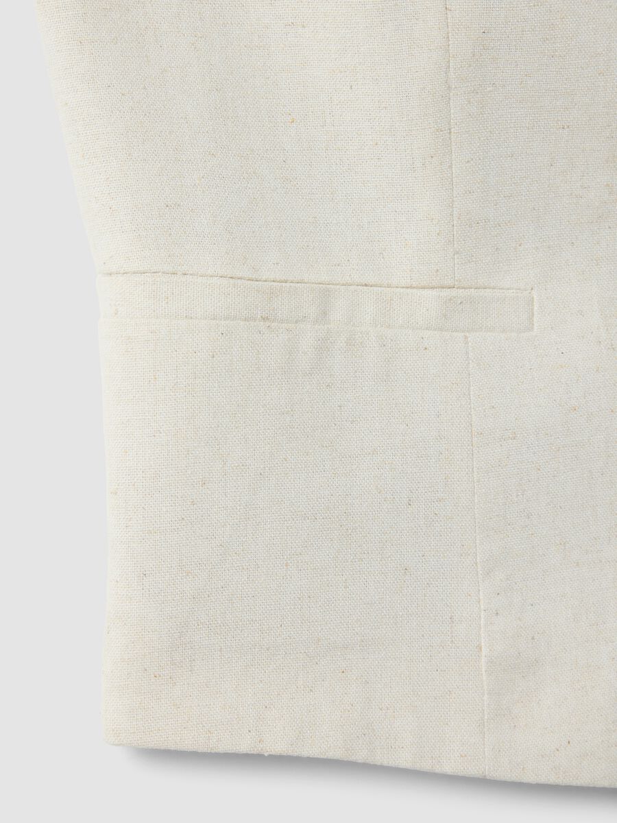 Beige slim fit viscose and linen mix waistcoat_5