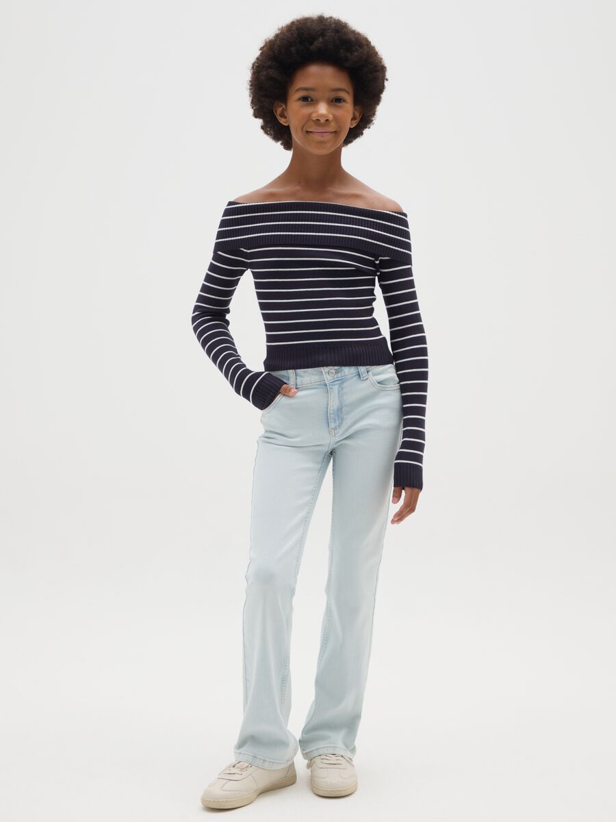 Jeans da ragazza in cotone elasticizzato azzurri flare_1