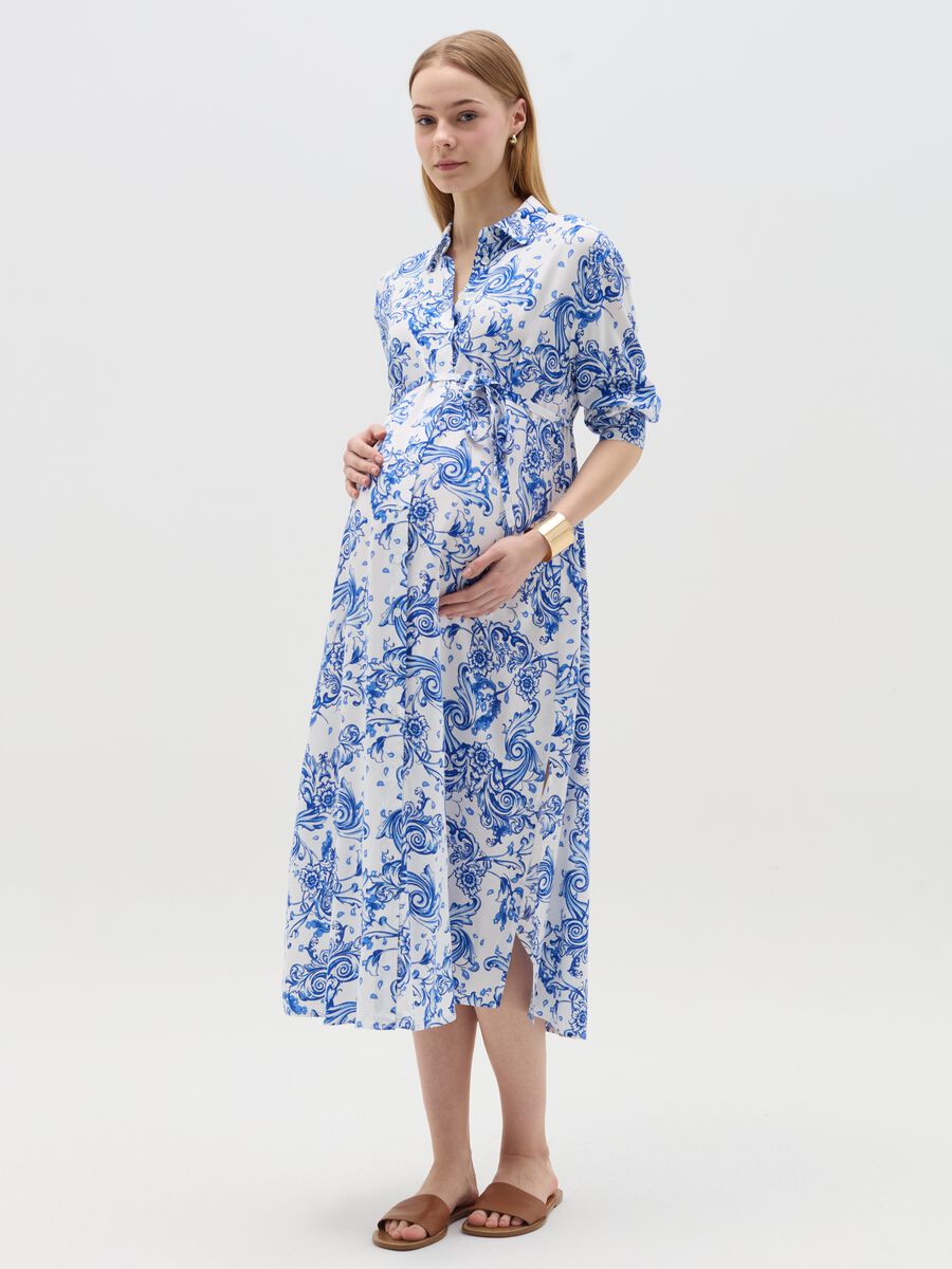 Long maternity shirt dress_0