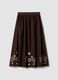 Gonna lunga in puro cotone marrone regular fit con ricami floreali_4