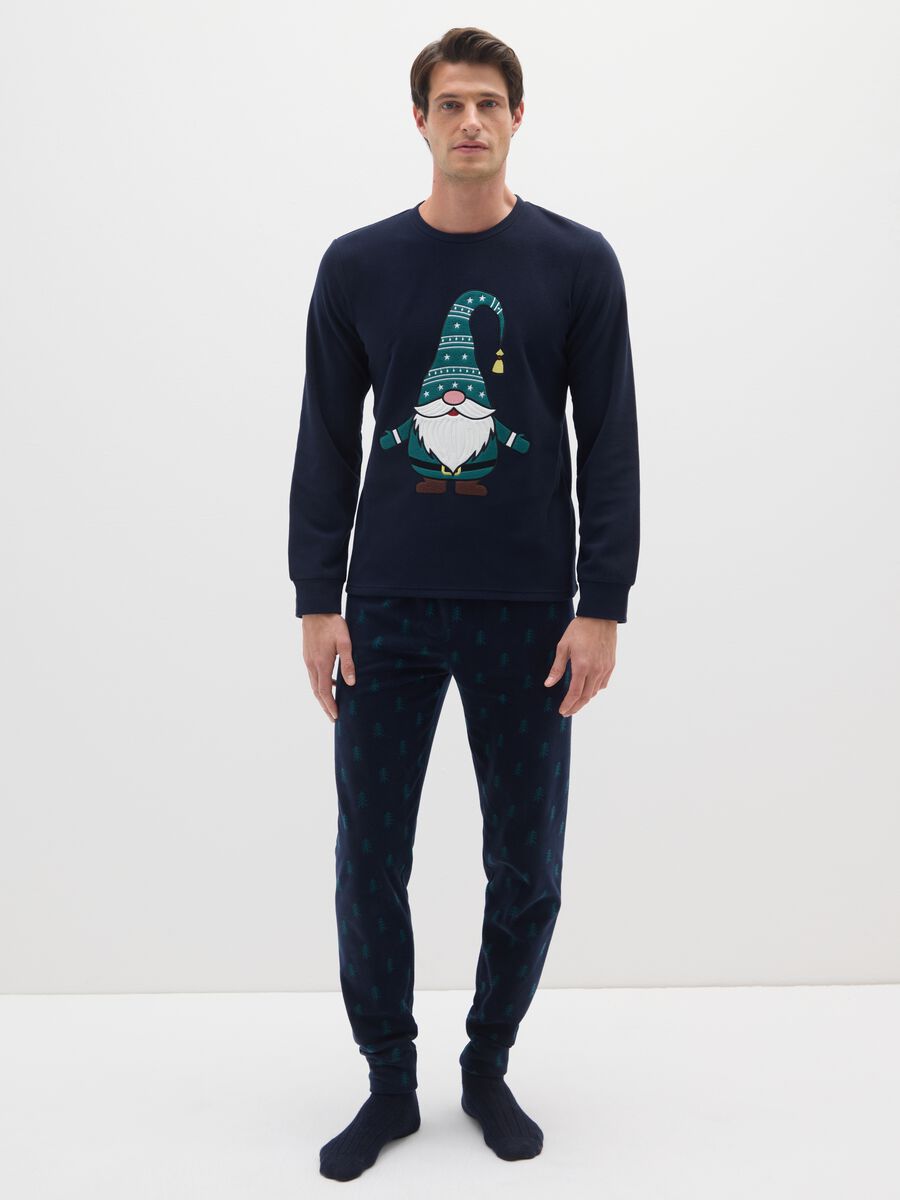 Blue Regular Fit Long Pyjamas with Christmas Motifs_0