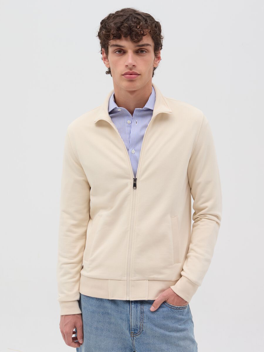 Full-zip sweatshirt in French terry with high neck_0