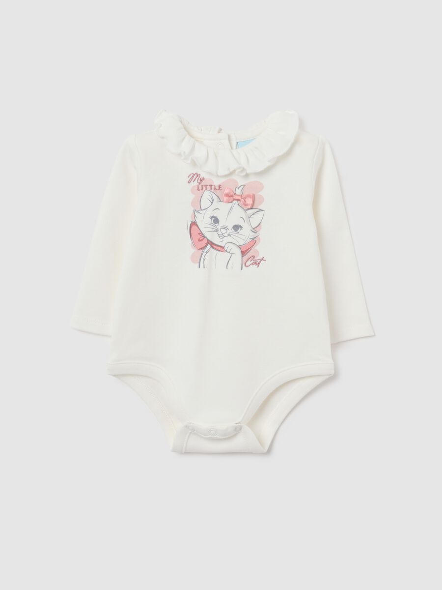 White newborn baby bodysuit in pure cotton with ruffle collar_0