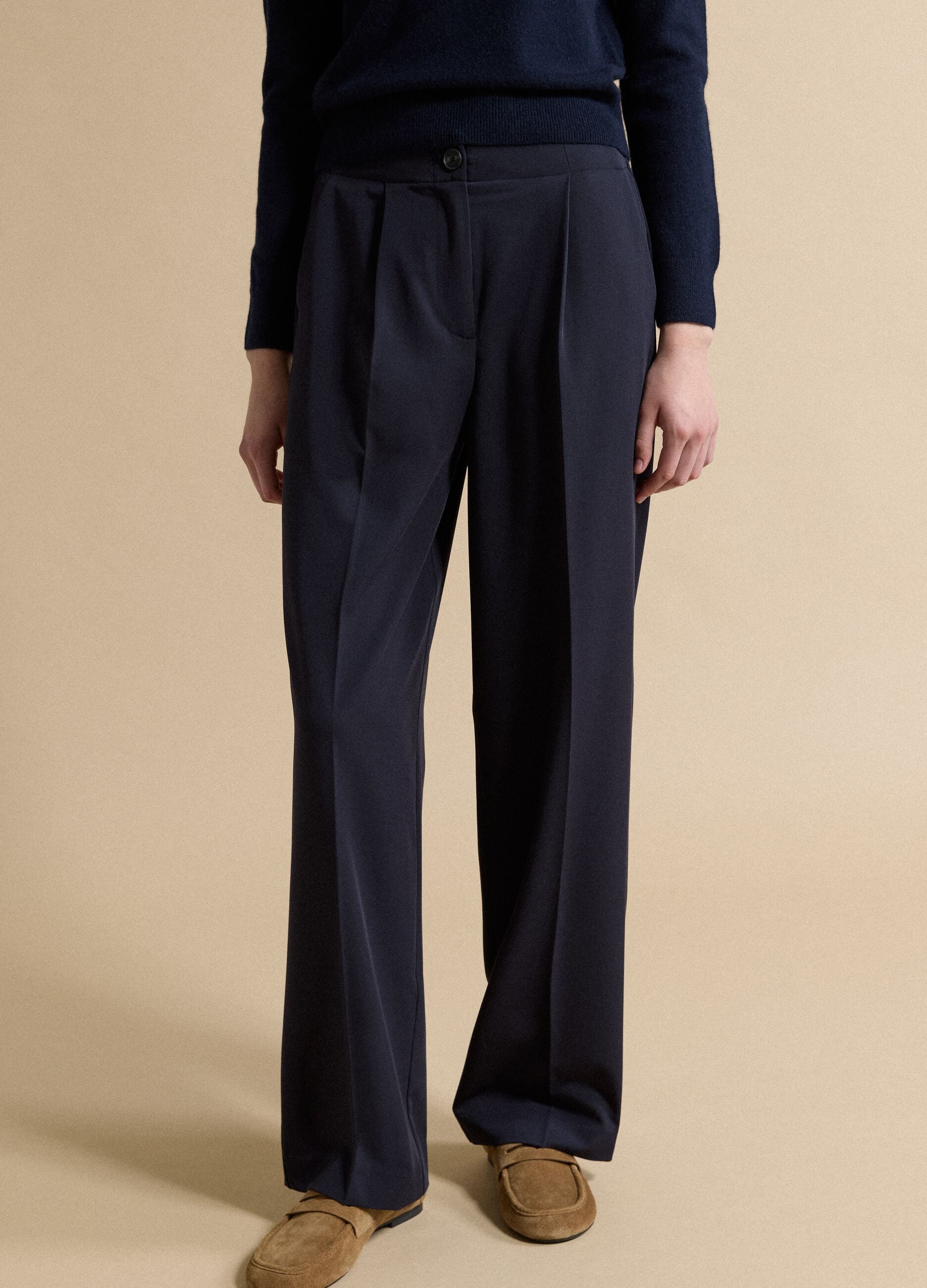 Navy stretch viscose formal trousers, regular fit