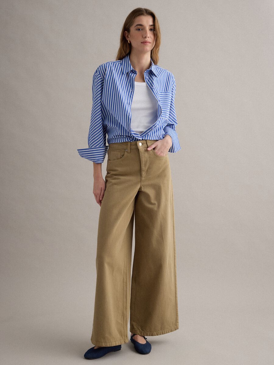 Beige wide-leg denim cotton jeans_0