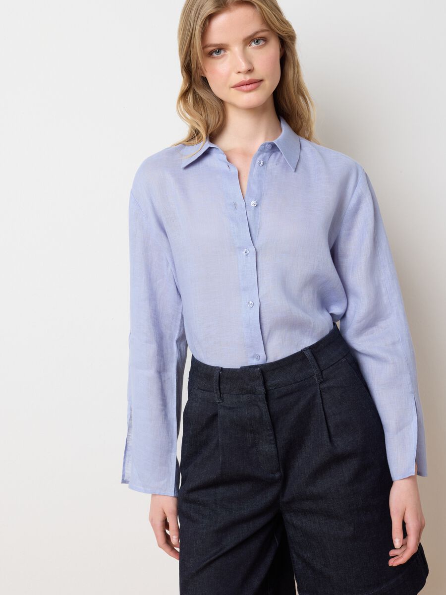 Women's Long Oversized Blue Pure Linen Shirt_2