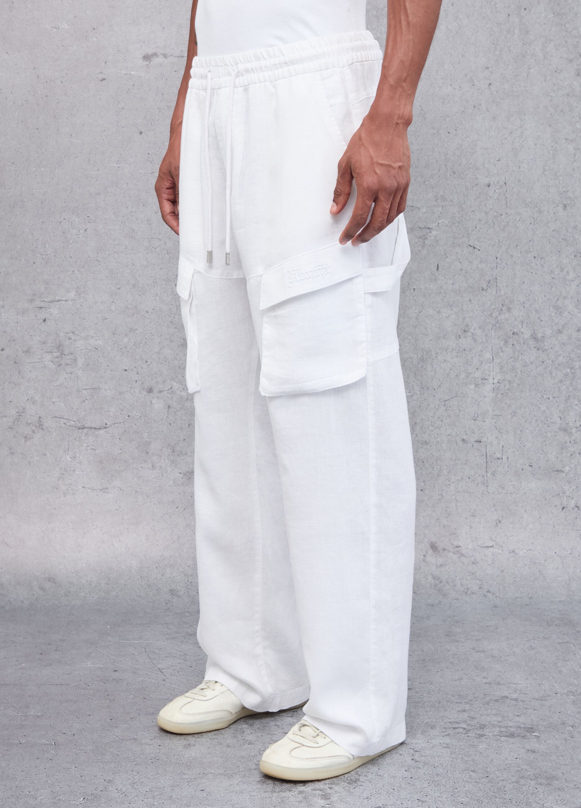 100% Linen White Cargo Trousers