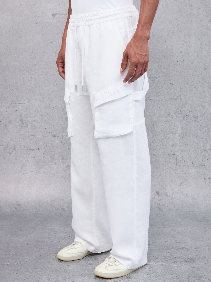 100% Linen White Cargo Trousers_3