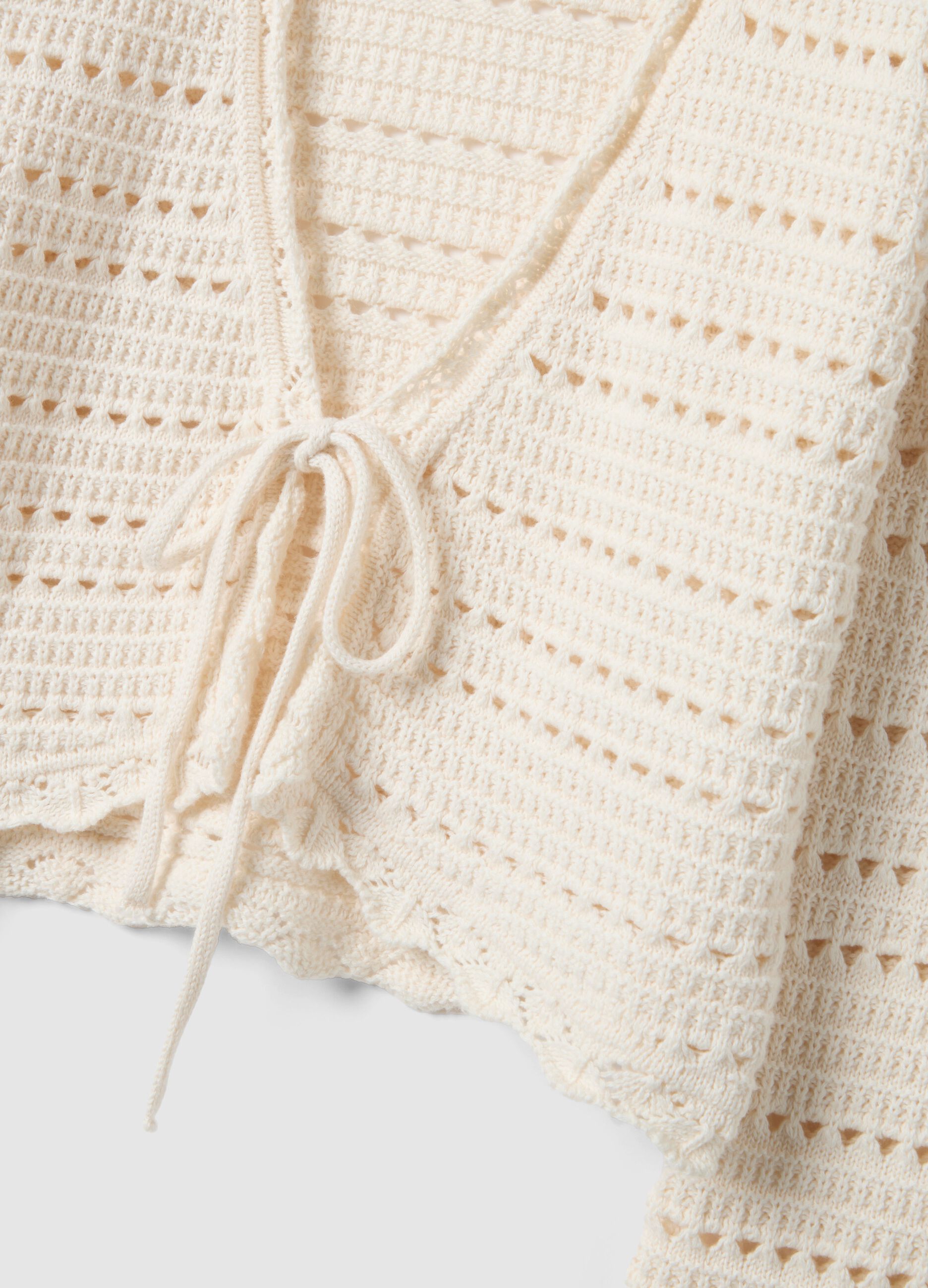 White pure cotton cardigan with regular fit and perforated design