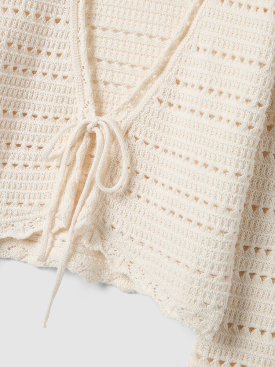 Cardigan in puro cotone bianco regular fit con design traforato_5