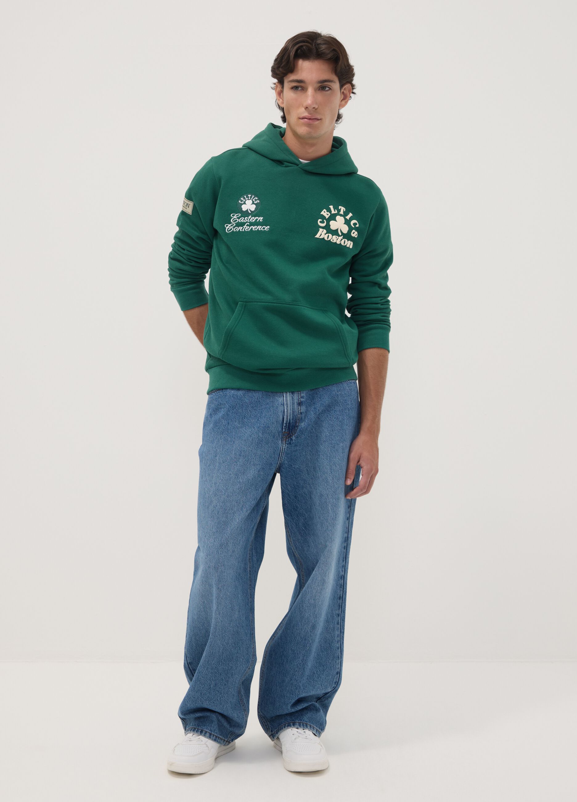 Felpa verde con cappuccio in misto cotone a tema Boston Celtics