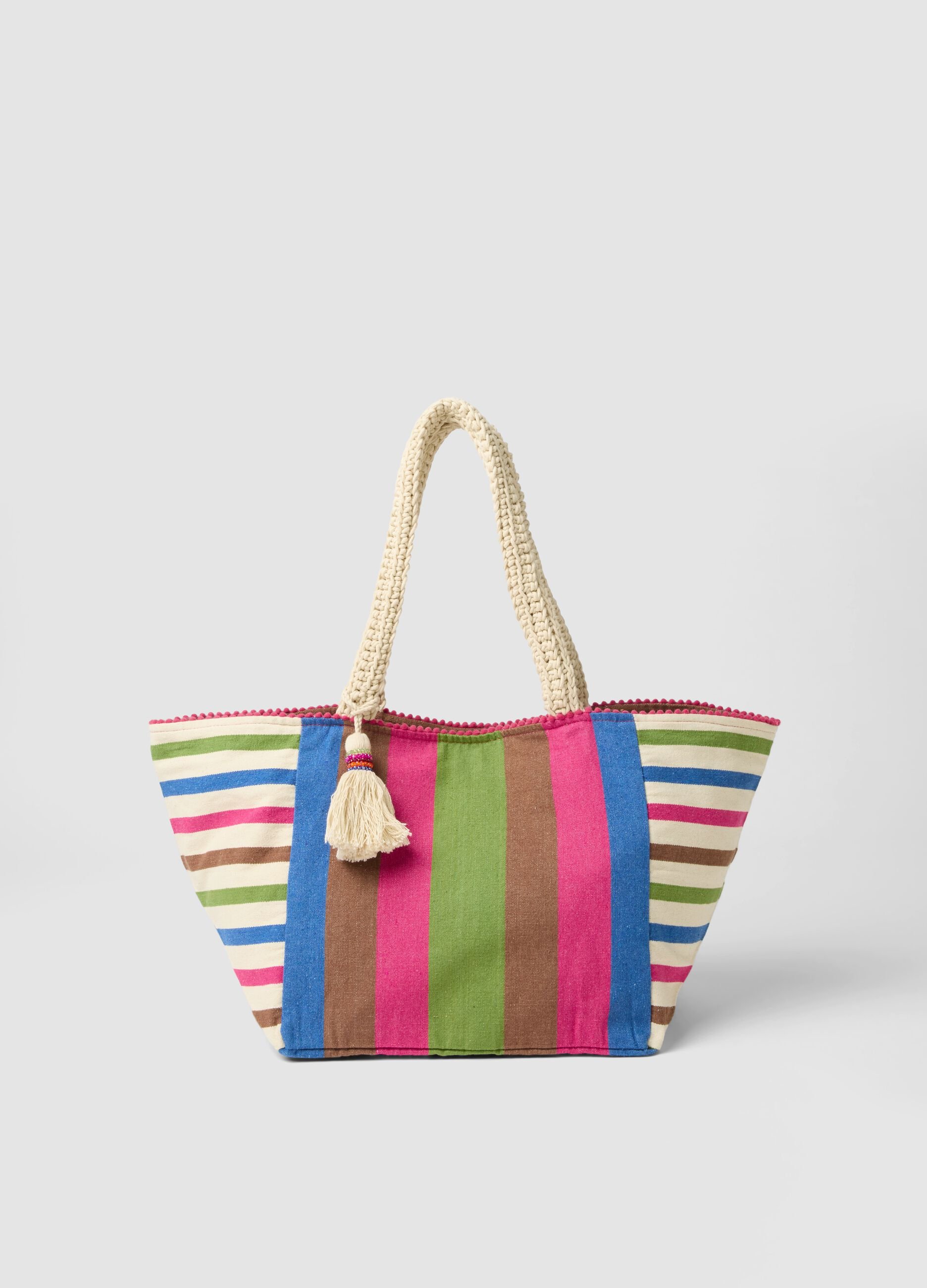 Multicolour beach bag in a cotton and viscose blend