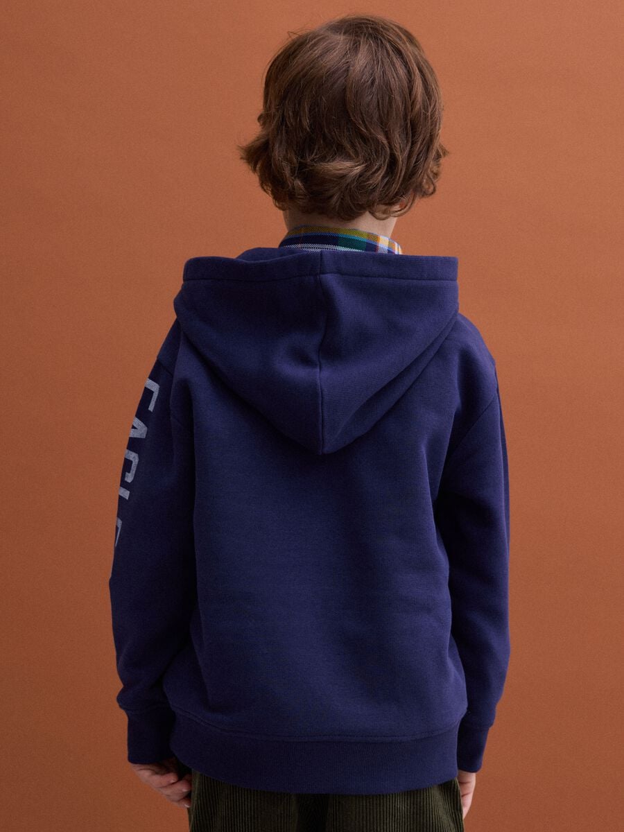 Navy blue hooded cotton-blend sweatshirt with crew neck_2